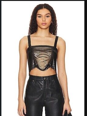 superdown Black Sequin Chain Draped Camisole